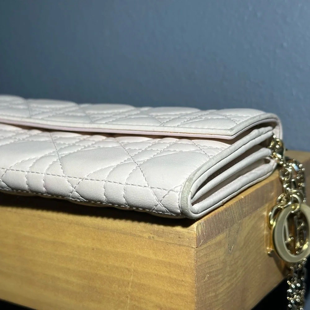 Lady Dior Lambskin Wallet on a‎ chain with Dior Charm Powder Pink - Picture 15 of 16